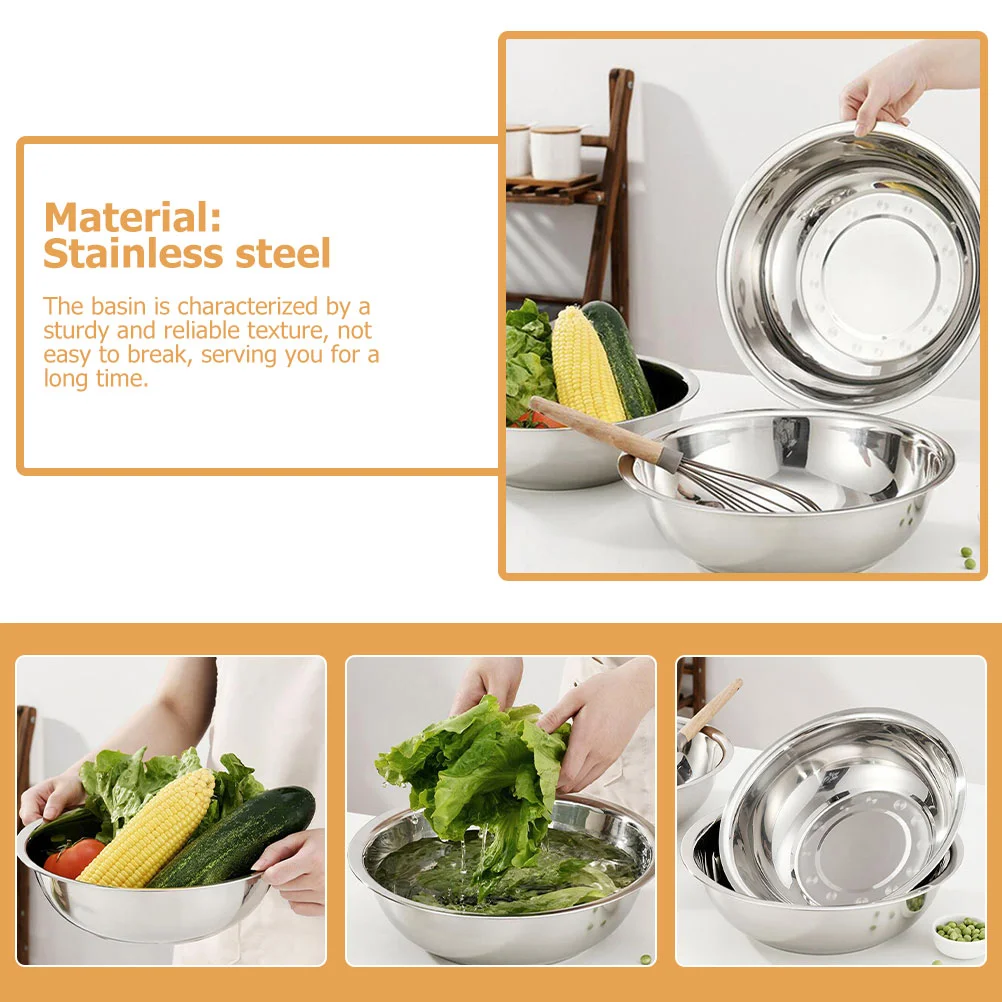 Stainless Steel Basin Bowls for Kitchen Mixing Colander Metal Pans Large Salad Extra