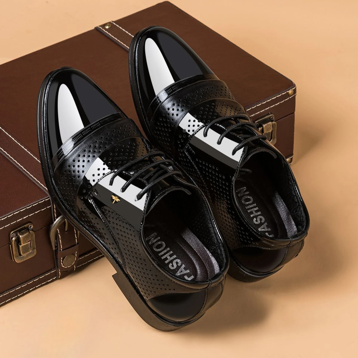 Mens Round Toe Youth Leather Business Formal Shoes Student Flat Bottom Large Size Hidden Elevator