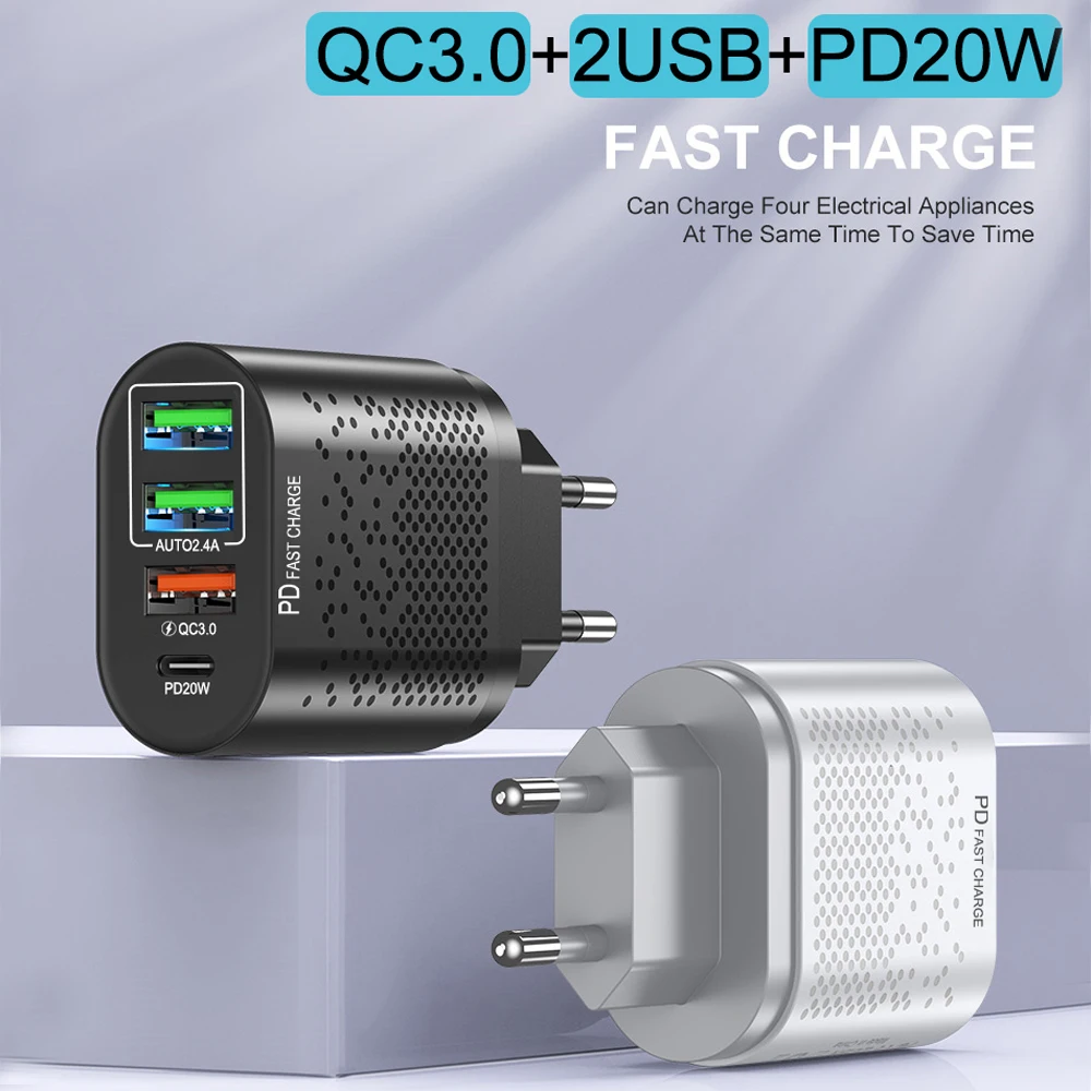 GTWIN USB Type C Charger PD20W Ausralian AU Plug USB C Charger QC3.0 Korean KR/EU/EK Plug Fast Charging 3 Ports Wall Charger