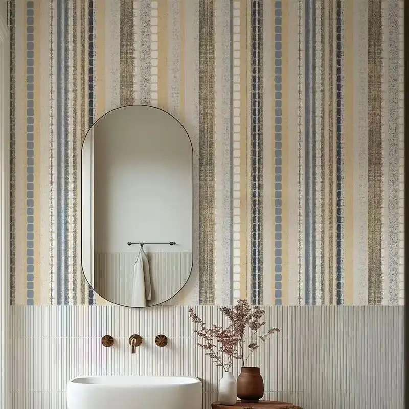 Modern Striped Wallpaper Peel and Stick.Blue and Beige Stripe Boho Wall Mural For Room Decor, Self-adhesive Or Traditional Paper