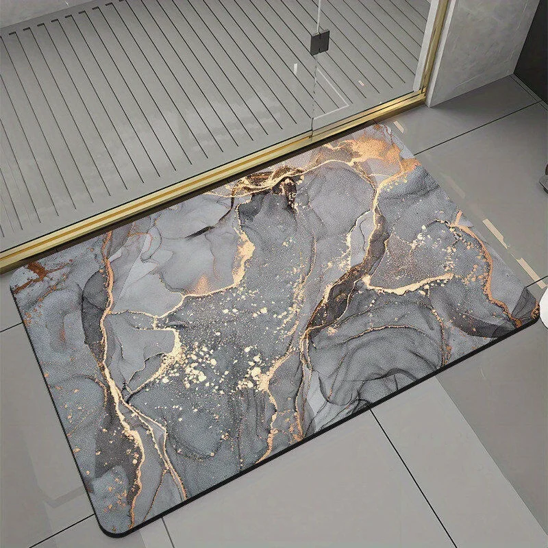 Modern Marble Print Bathroom Floor Mat Super Absorbent Non Slip Bathtub Area Quick Drying Rugs Diatom Mud Carpet for Shower Room