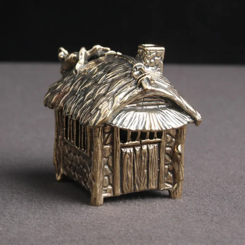 Retro Brass House Figurines Incense Holder Burner Desk Ornaments Thatched Cottage Home Decor Crafts Decoration Accessories