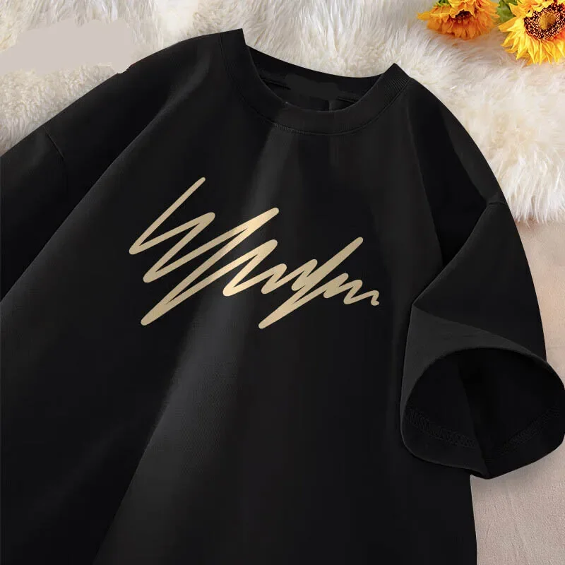 

Short Sleeve Men's Loose Summer Niche Versatile Basic Front Shoulder Half Sleeve Men's Cotton Simple Line Premium T-Shirt