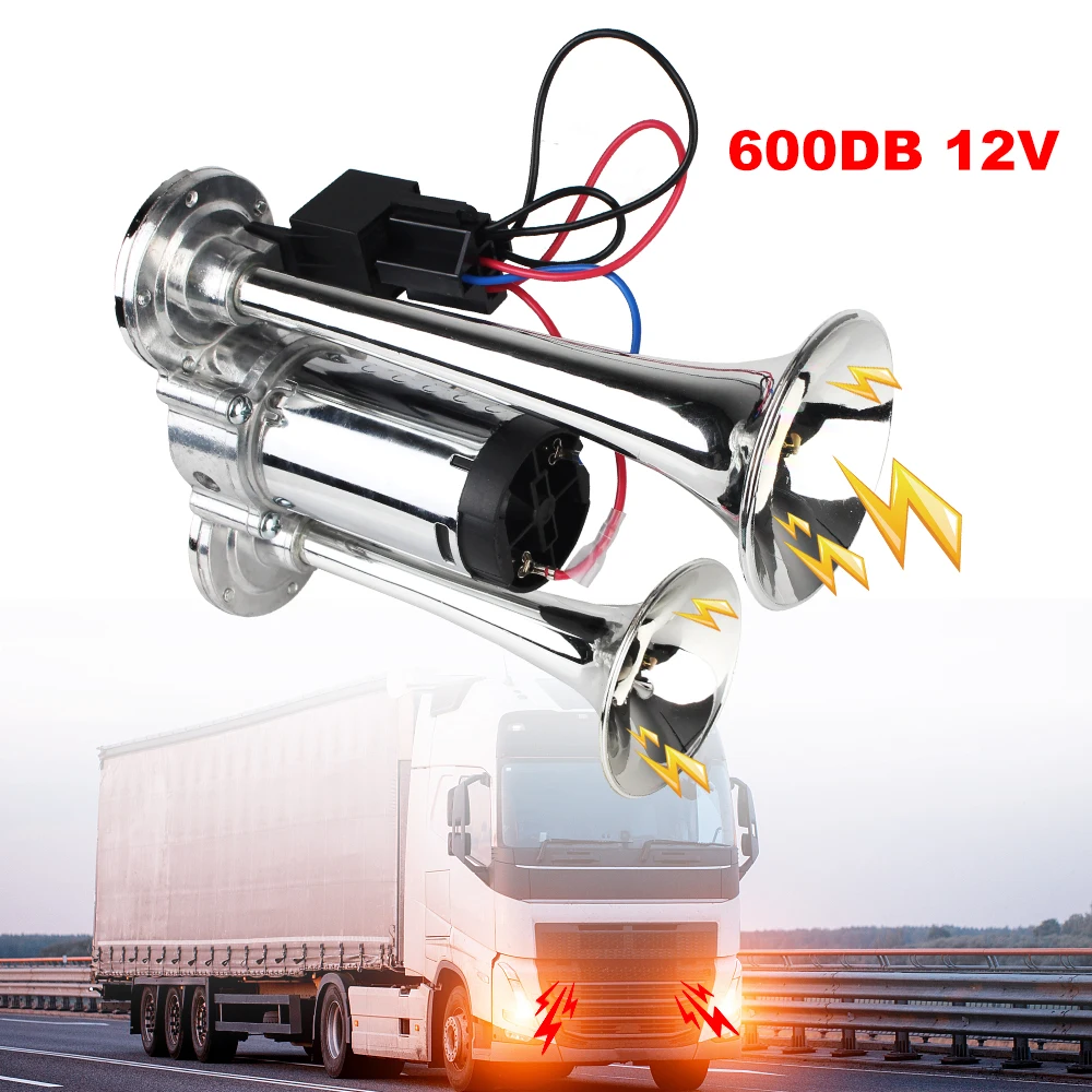 With Air Compressor and Relay Super Loud For Motorcycle Boat Truck Car Electric Horn 12V Dual Trumpets 600dB Modification