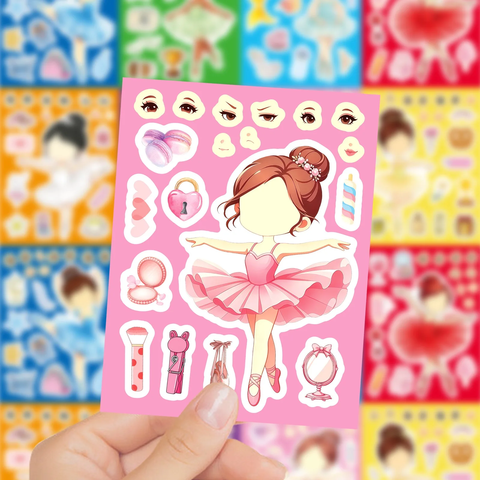 8/16 Blatt Niedliche Ballerina-Prinzessin Puzzle-Aufkleber zum Gesichter-Machen, Kinder-DIY-Zusammenbau-Puzzle, Spielzeug, Dekoration, Themenparty-Geschenk – Detail 5
