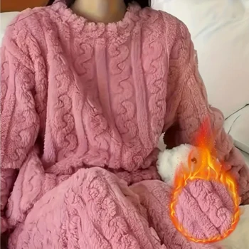 Ensemble pyjama chaud en velours corail pour femme, vêtement...