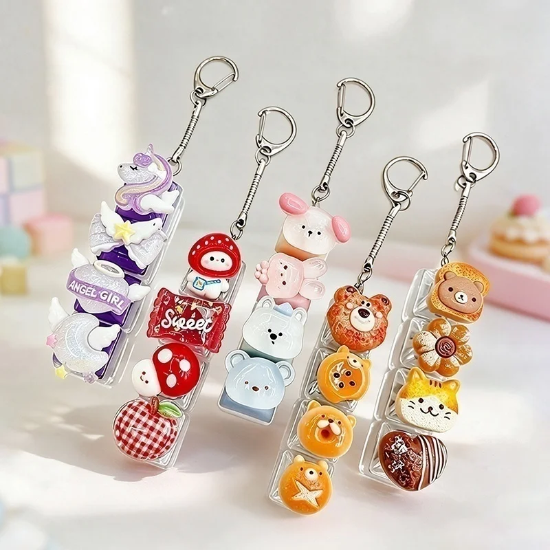 Mini Mechanical Keyboard Fidget Keychain Portable Pocket Size Cartoon Keycap Button Stress Relief Toy Cute Bag Charm Pendant