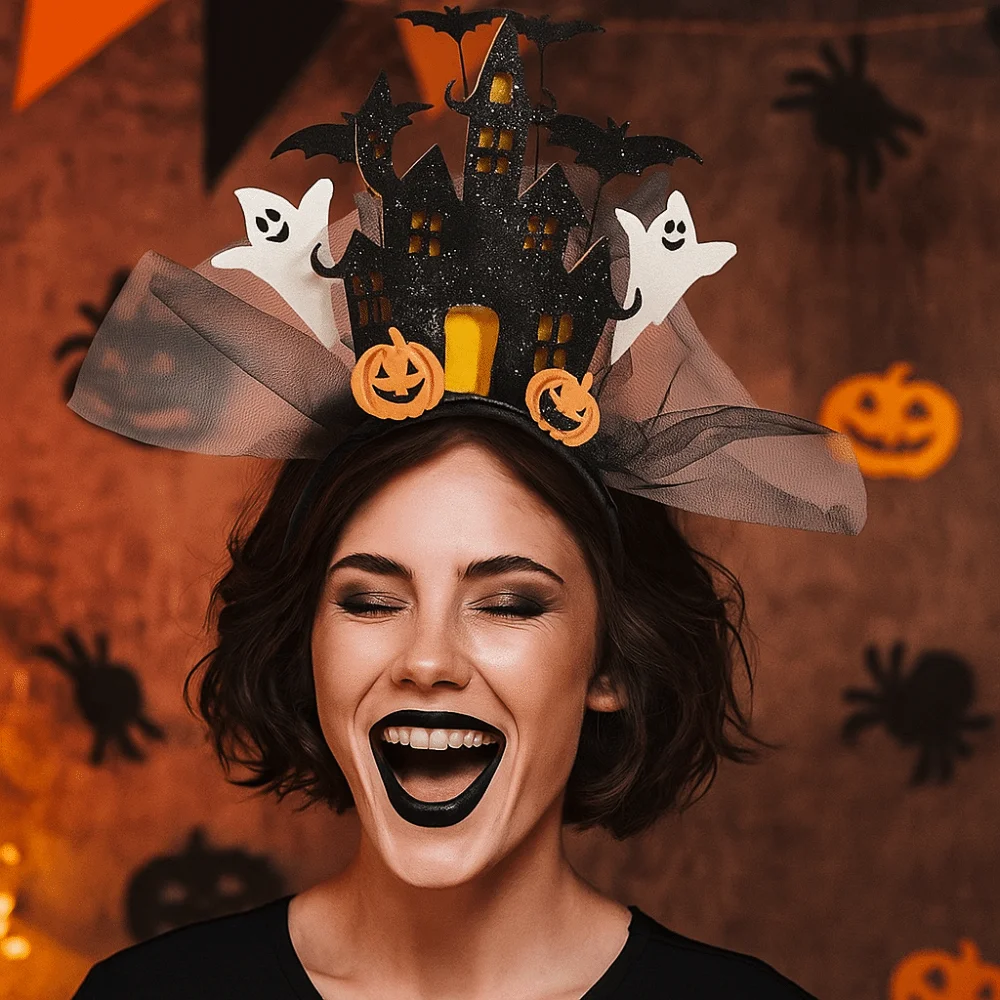 

Gothic White Ghost Halloween Headband Castle Electronic Halloween Hair Hoop Light-emitting Pumpkin Ghost Hairband Decor