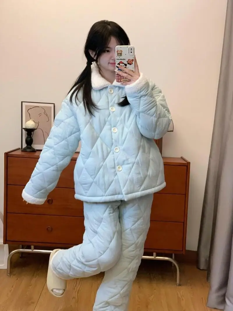 

autumn winter Women's pajamas new model thicken Comfortable Sleepwear keep warm Solid Color Pajamas leisure homewear suit ﻿