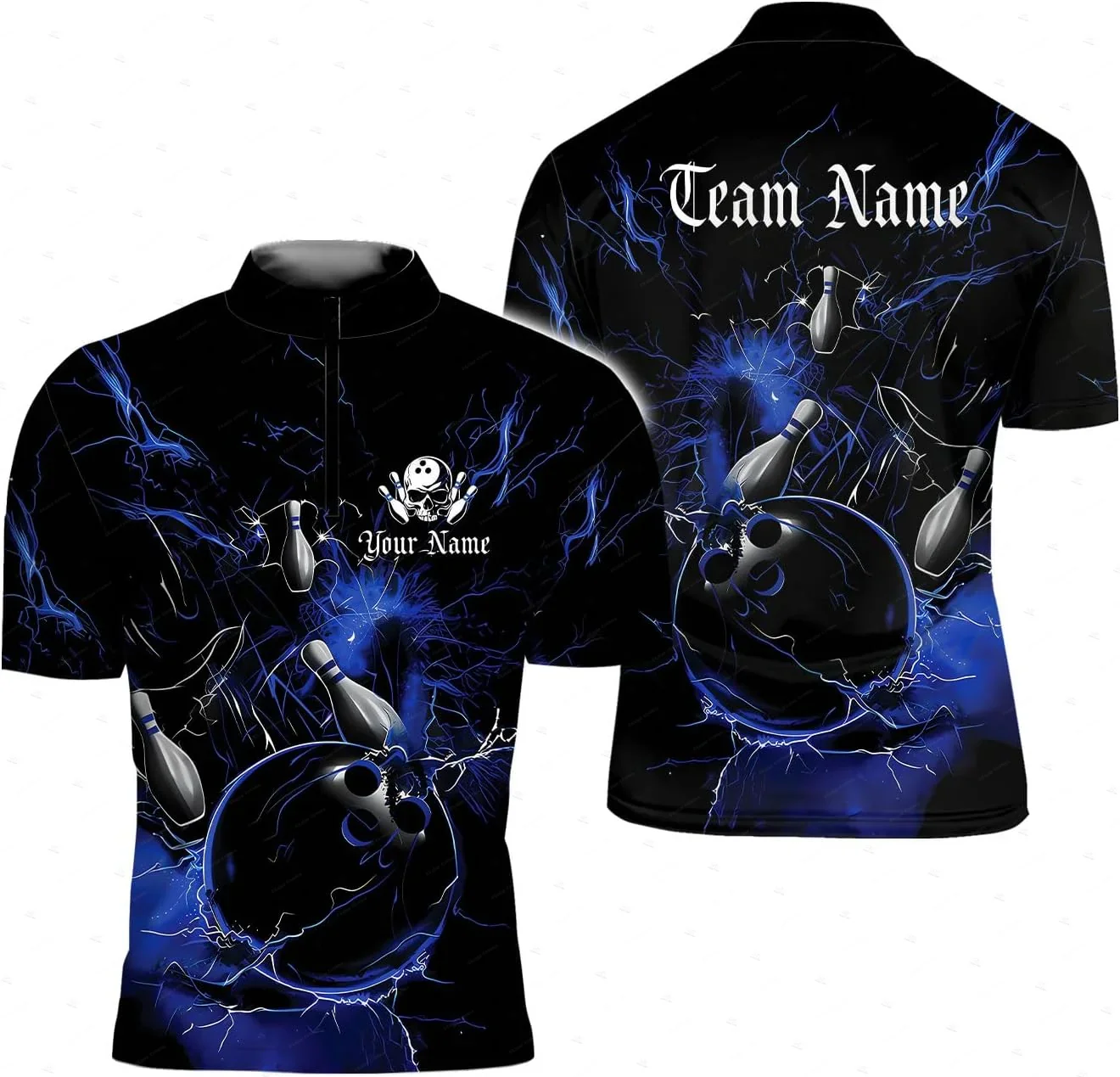 Custom Name Mesh Breathable Bowling Flame Ball Graffiti Vintage 3DPrint Harajuku Summer Short Sleeve Zipper Polo Jersey Shirts E - Image 5