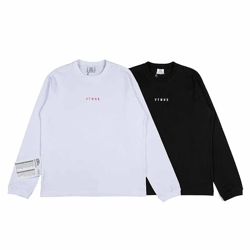 2024ss VT Logo Printed Label Outside Patched Women Men Long Sleeve T shirts tees Hiphop Oversized Men Casual T shirt Cotton