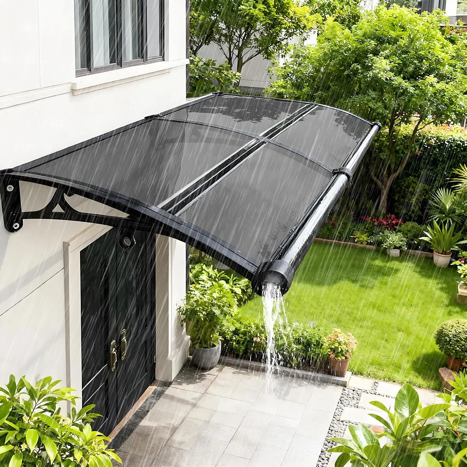 Door Awning Exterior, Polycarbonate Aluminum Frame Window Awning with Drainage Gutter, UV Rain Snow Protection Outdoor Canopy fo
