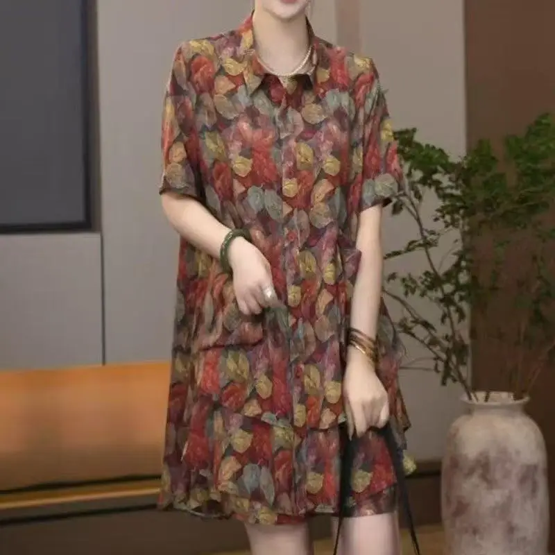 

plus Size Luxury Print Set Women Summer Faion Loose Wide Version ort Pants Two Piece Set Korean Sle Commute Casual Poly...