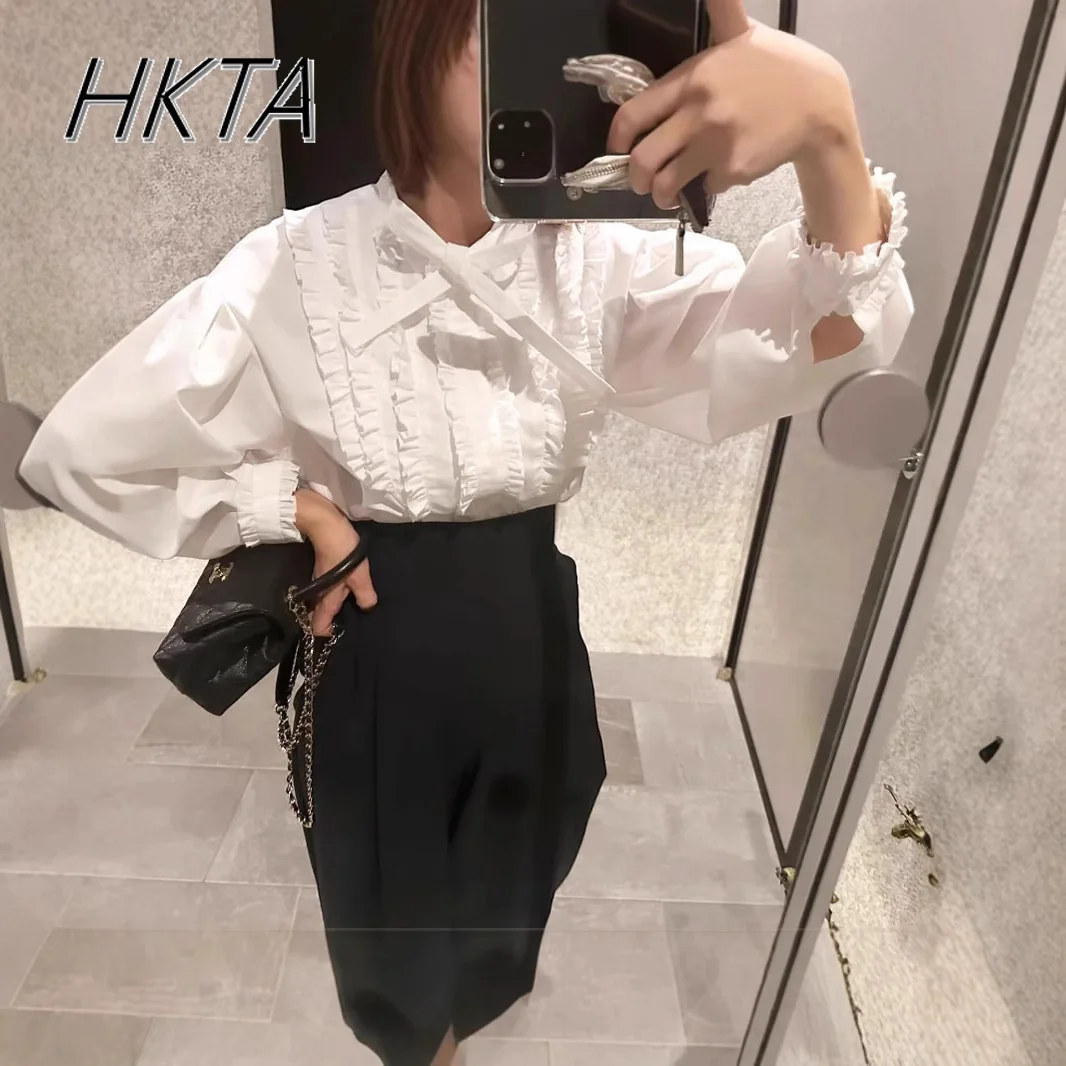 

Japanese Niche Lace-up Lantern Sleeve Lace Elegant French Shirts Commuter White Shirt Top 2025 Summer New Blusa Feminina Camisas