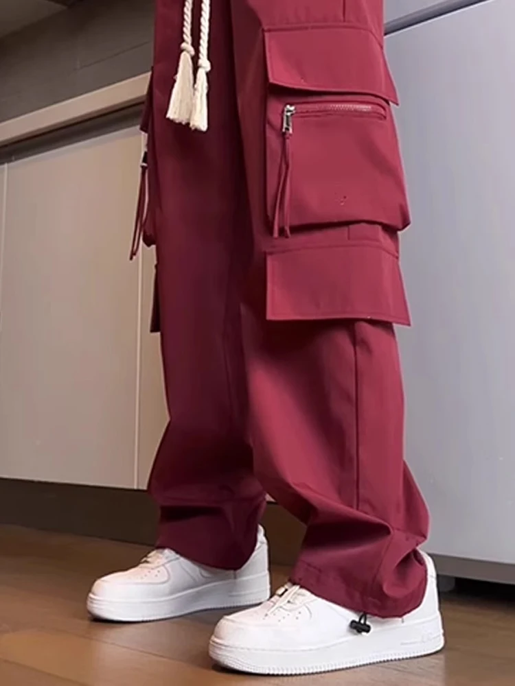 

Red Straight Leg Workwear Pants Men's Waterproof Soft ell Fce Casual Trousers American Hiphop Trendy Brand Youth Vitalit...