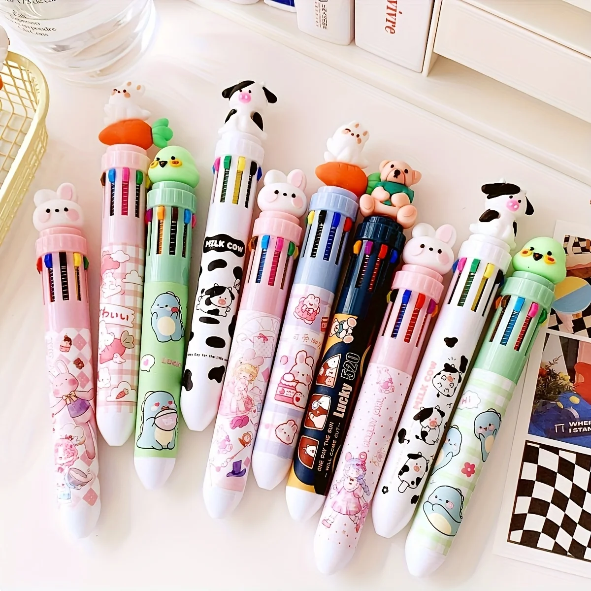 Bolígrafo de 10 colores con dibujos animados, bolígrafo de Gel para regalo de Navidad y Año Nuevo, 3 uds.