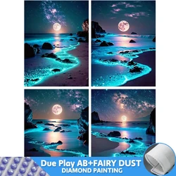Diamond Painting Fairy Dust AB Embroidery Noctilucent Beach Scenery Cross Stitch Kit 5D DIY Moon Full Drill Art Handmade Gift