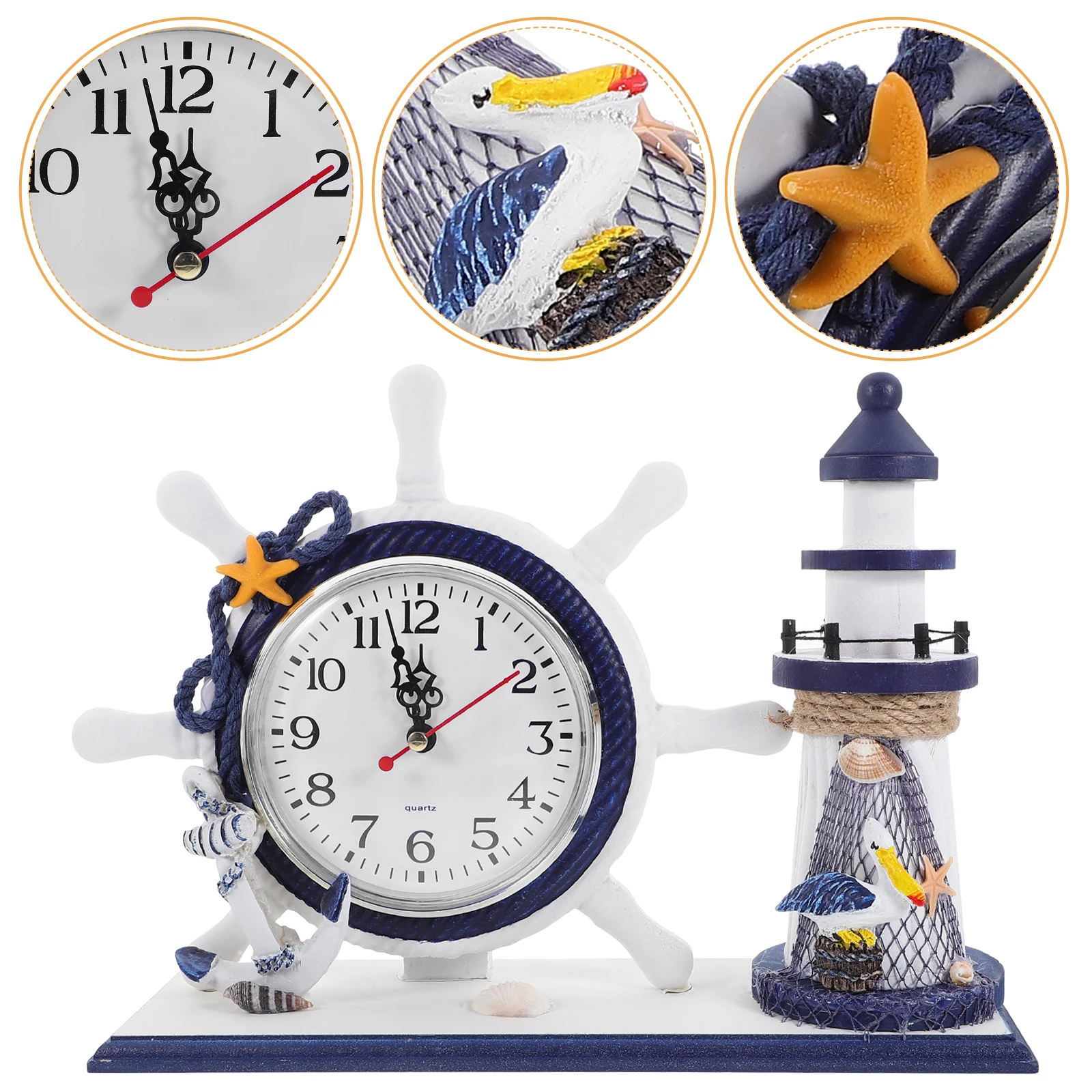 

1Pcs Lighthouse Clock Ocean Style Ornament Decorative Household Arrangement Living Room Desktop Art Decor Suitable for Home