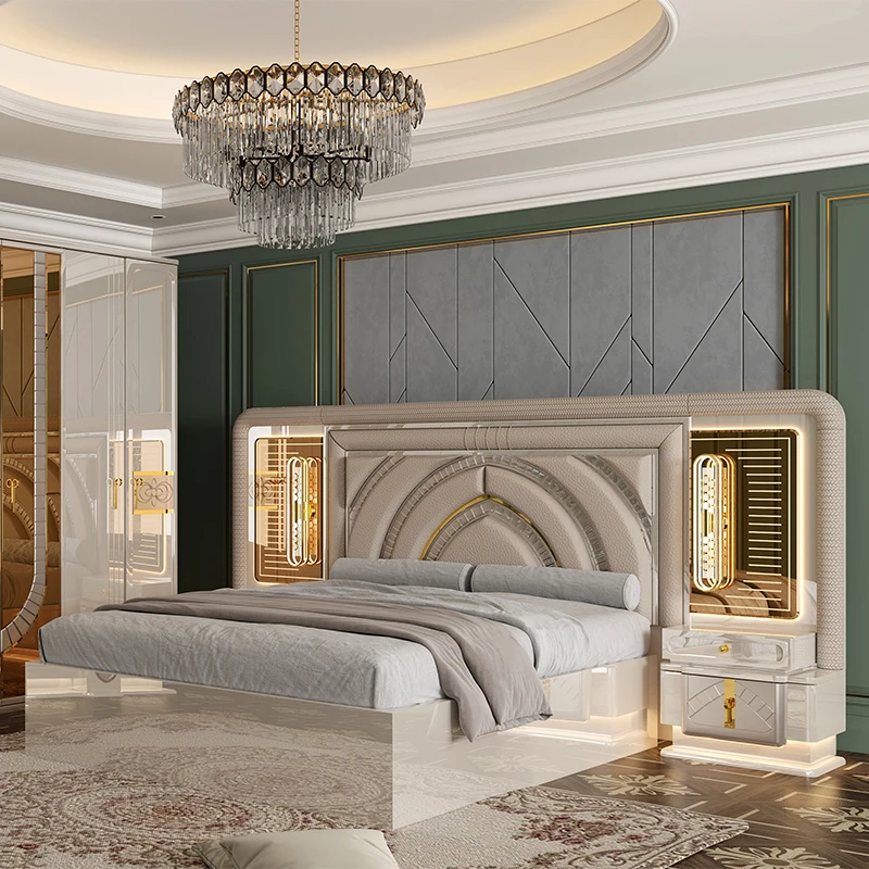 

&Wholesale Modern Design Wood King Size Leather Bed Set Double Master Room Full Luxury Queen Wooden Home Furniture Bedroom Sets