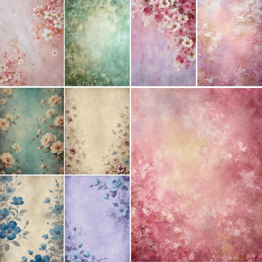

MOON.QG Floral Vintage Backgrounds For Photographs Pink Flowers Textured Blooms Backdrop Party Decorations Studio Accessories