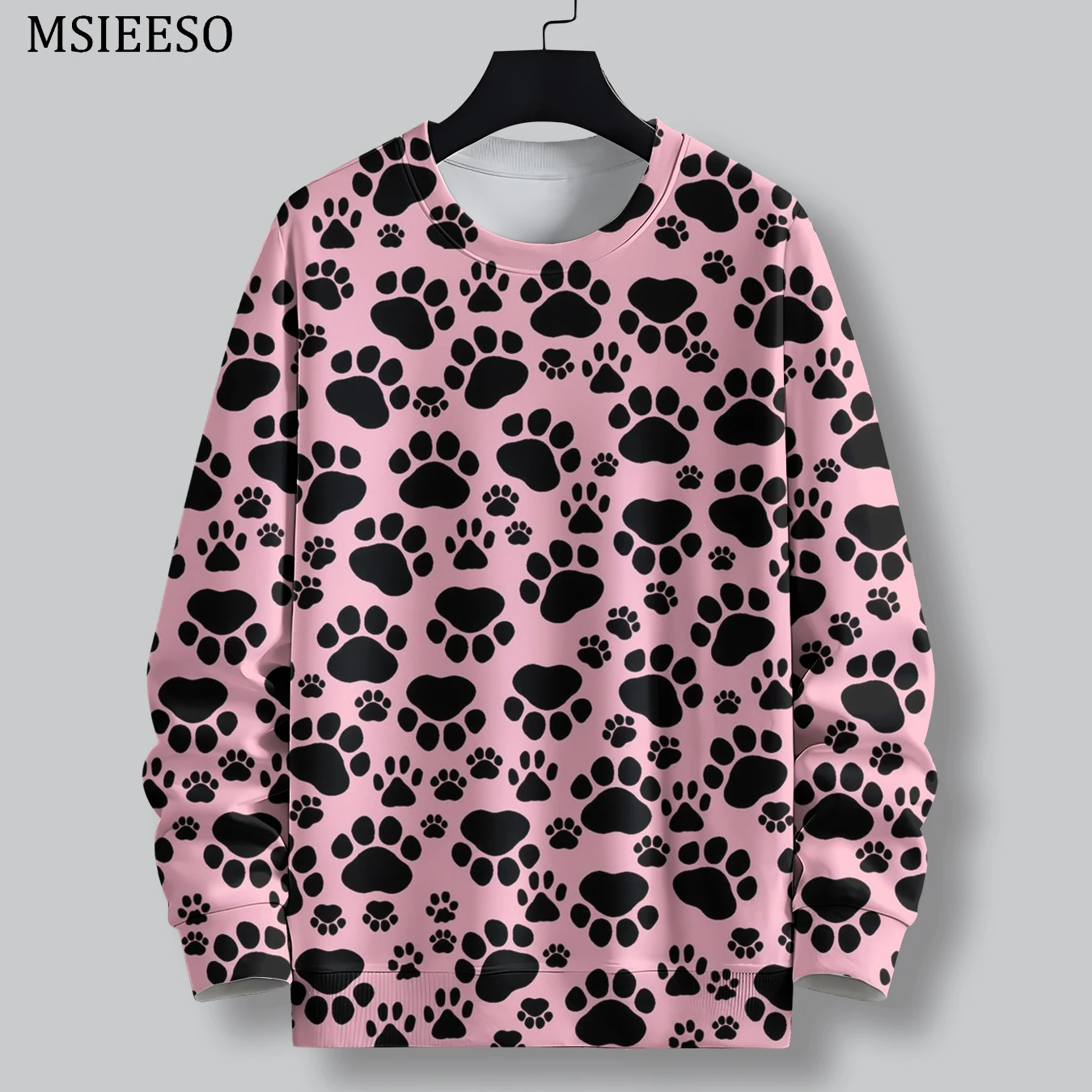 

MSIEESO Men Sweatshirt Animal Cat Dog Paw Prints Pattern Printed Round Neck Sportshirt Men Women Long Sleeve Casual Pullover Top