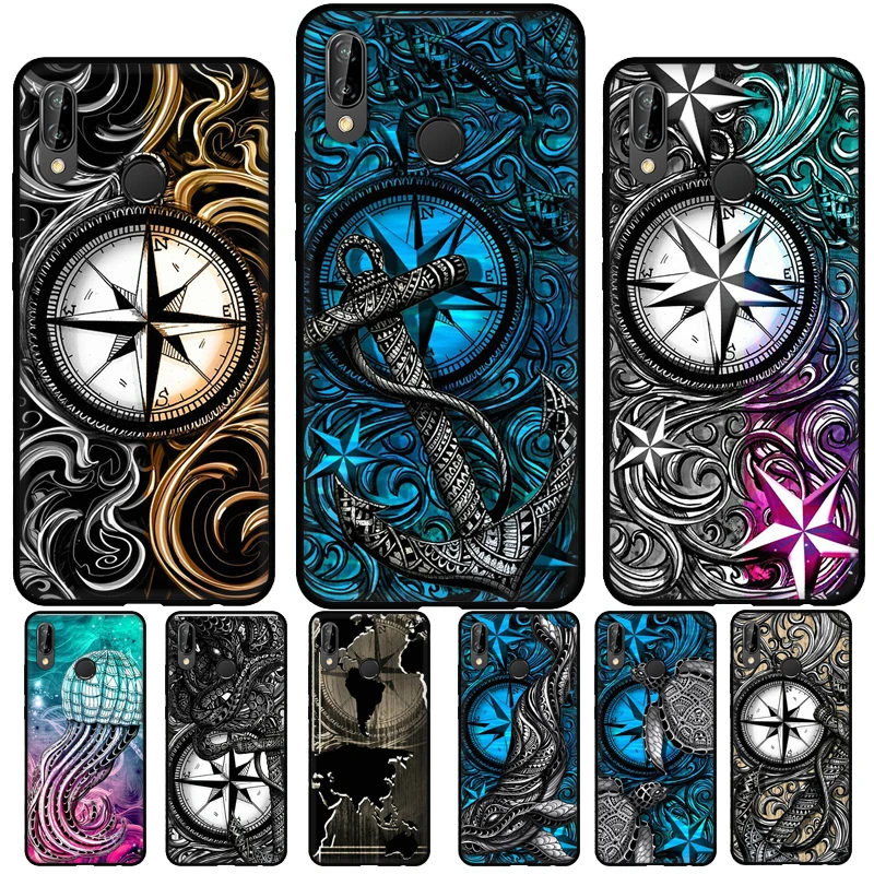 Funda con diseño de brújula de navegación para Huawei, protector de tortuga marina Náutica para Huawei P30 Pro, P20, P40, Mate 10, 20 Lite, P Smart 2019, 2021