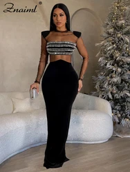 Znaiml Elegant Evening Birthday Diamonds Rhinestone Formal Prom Dress Woman Sexy Club See Through Mesh Patchwork Party Vestidos
