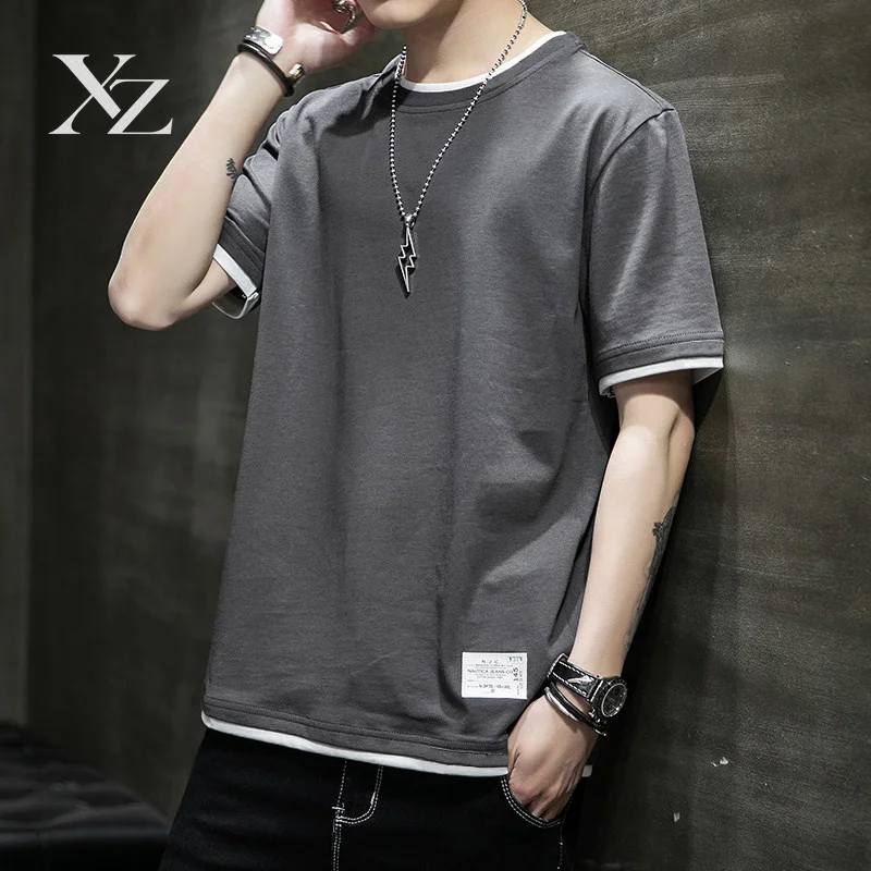 Hot Sale Men's Loose Pure Cotton Ice Silk Short Sleeve Half Round Neck T-Shirt Youthful Summer Fashionable Casual Wear