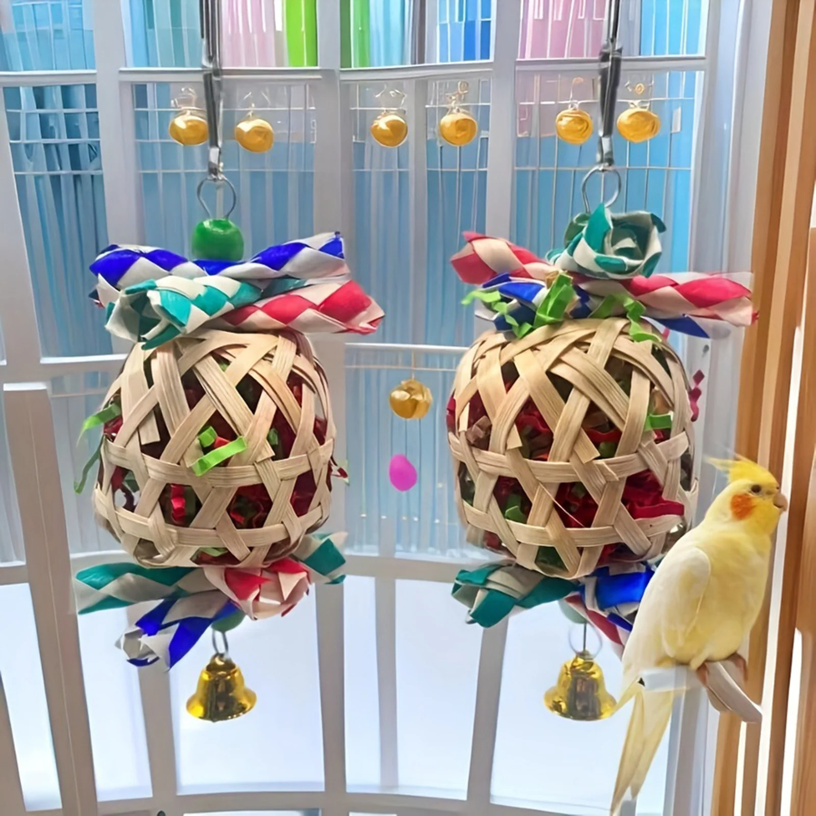 Juguete de Linterna para Loros, de Papel Colorido y Masticable, Accesorio para Jaulas de Aves, para Enriquecimiento y Decoración de Aves de Compañía