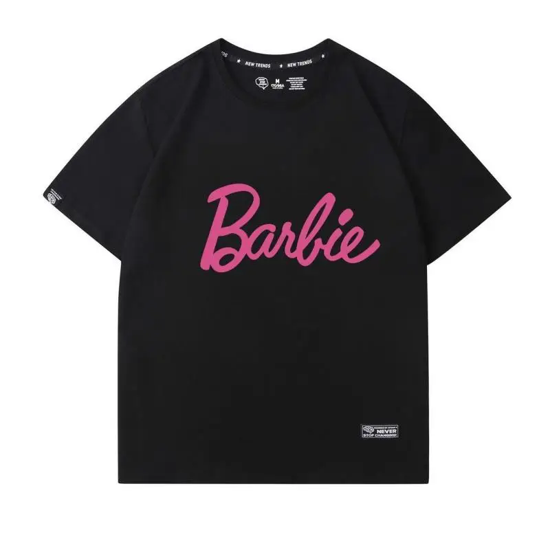 Barbie T-shirt à manches courtes pour hommes et femmes, pur coton, col rond, décontracté, mode, décoratif, demi-manches, été