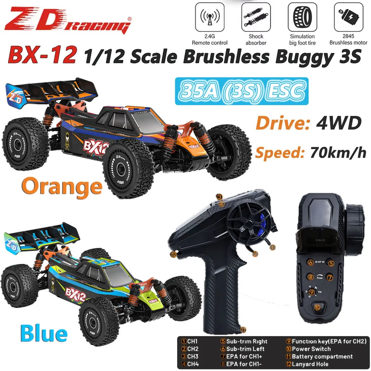 

ZD Racing BX-12 1/12 высокоточные подшипники бесщеточный багги 3S 2,4 ГГц 70 км/ч гоночный автомобиль с дистанционным управлением для взрослых детская игрушка