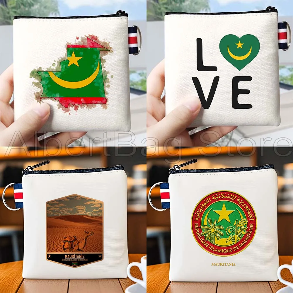 

Nouakchott Mauritania Flag Map Customized Gifts Canvas Bag Coin Purse Small Square Key Case Storage Card Bag Cotton Wallet Pouch