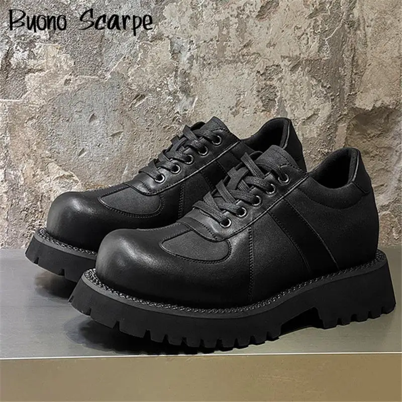 

2025 Unisex Style -Patchwork Round Toe Thick Bottom Platform Shallow Men Pumps Solid Color Large Size Fashion Western Punk Shoes
