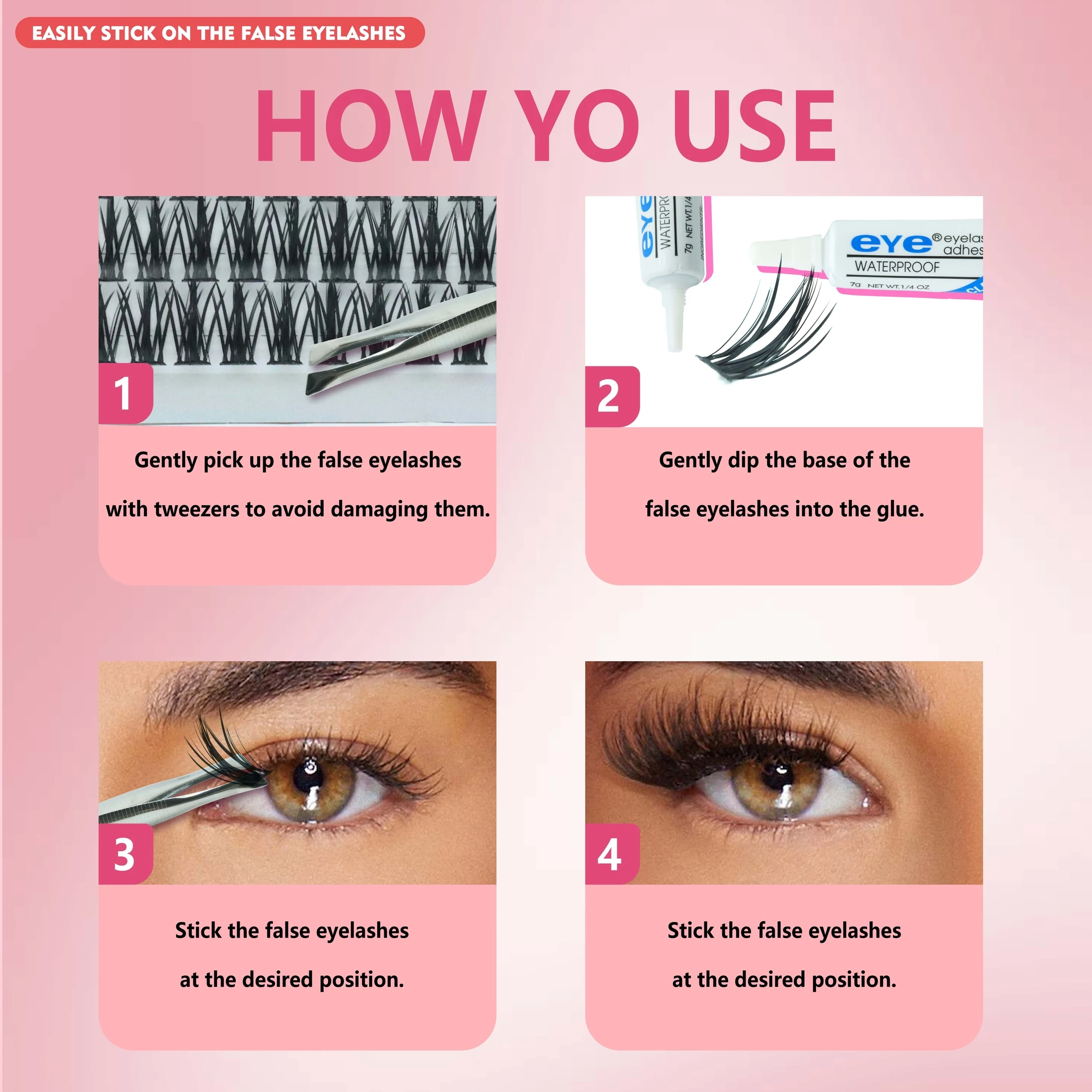 Kit de pestañas postizas de 160 racimos para Cosplay, pestañas postizas finas naturales con pegamento y pinzas, herramientas de extensión de pestañas DIY, punta de trigo