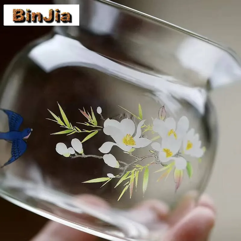 زهرة صغيرة الفن مقاومة للحرارة إبريق الشاي الزجاجي الجمالية معرض كوب تخدم تشا هاي القهوة العدالة اكسسوارات الشاي