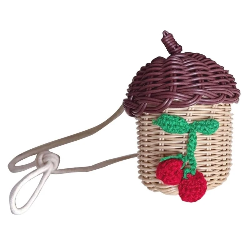 E7CE Woven Pinecone Bag for Kids Photo Props Posing Accessories Rattan Bag Toddler Girls Shoulder Bag Summer Spring Candy Bag