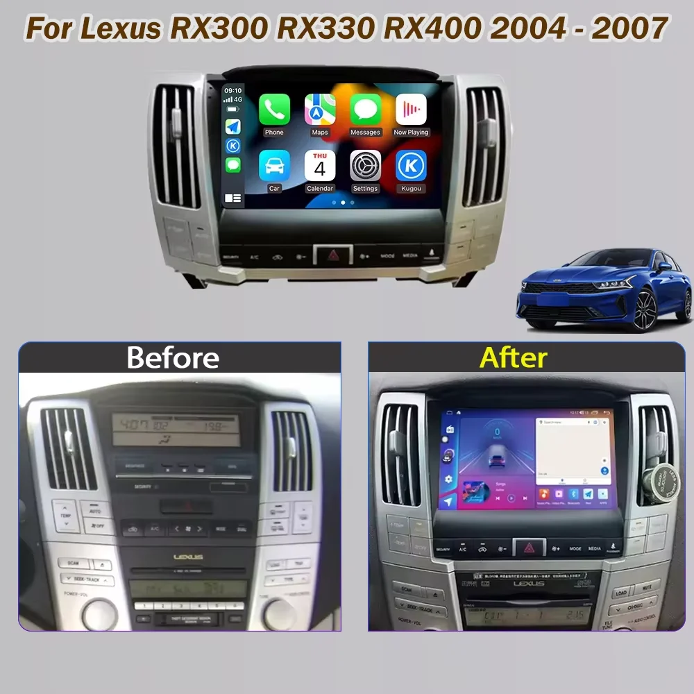 Android Auto Car Radio For Lexus RX300 RX330 RX400 2004 - 2007 Navigation Stereo Player Head Unit DSP Screen 2din DVD Multimedia