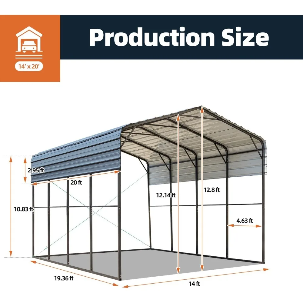 14x20 FT Metal Carport, Heavy Duty Carport Canopy with Galvanized Metal Roof and Frame for 2 Car, RV, Boat and Tractors, Sheds