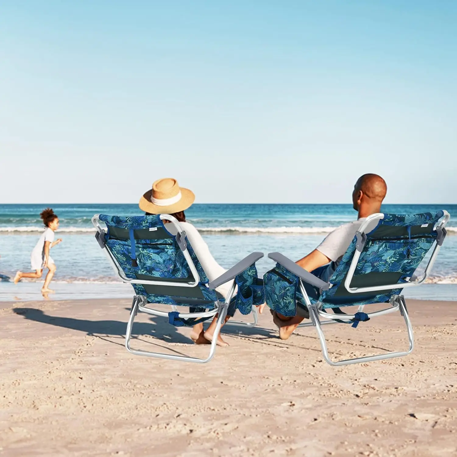 ชุด 4 กระเป๋าเป้สะพายหลังเก้าอี้ชายหาด 5 ตําแหน่ง Lay เก้าอี้ชายหาดแบนกระเป๋าเก็บความเย็น 2 ถ้วยผู้ถือผ้าเช็ดตัวน้ําหนักเบาชายหาดพับต่ํา