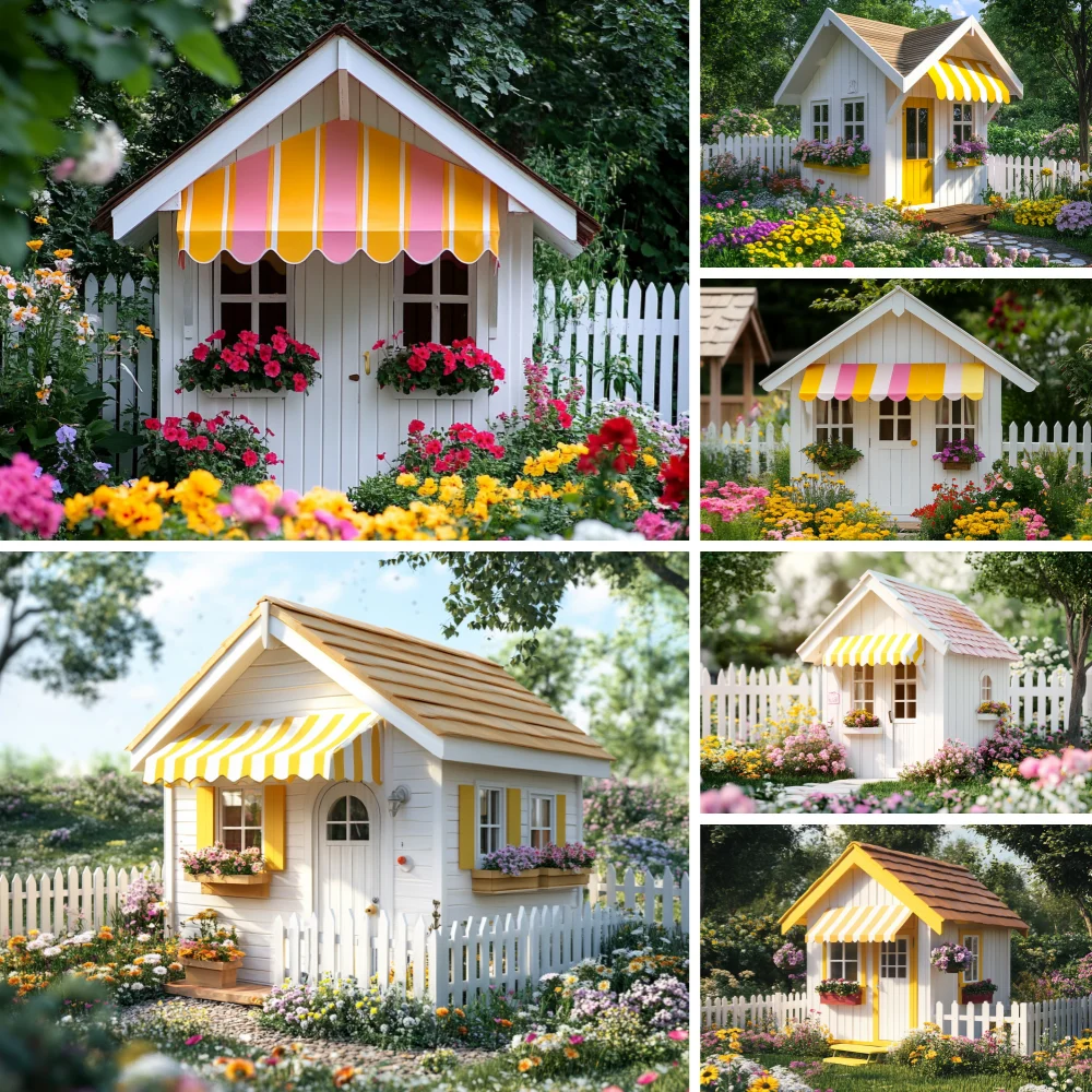 

Spring Garden Flower House Background Girls Birthday Party Decor Cake Smash Portrait Photography Backdrops Photo Studio Props