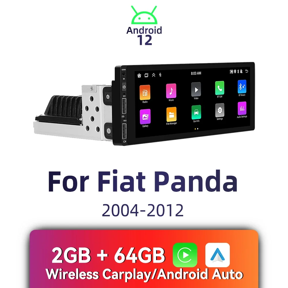 

1 Din радио Android автомобильный мультимедиа для Fiat Panda 2004-2012 6,86-дюймовый экран стерео головное устройство Carplay Android авторадио GPS