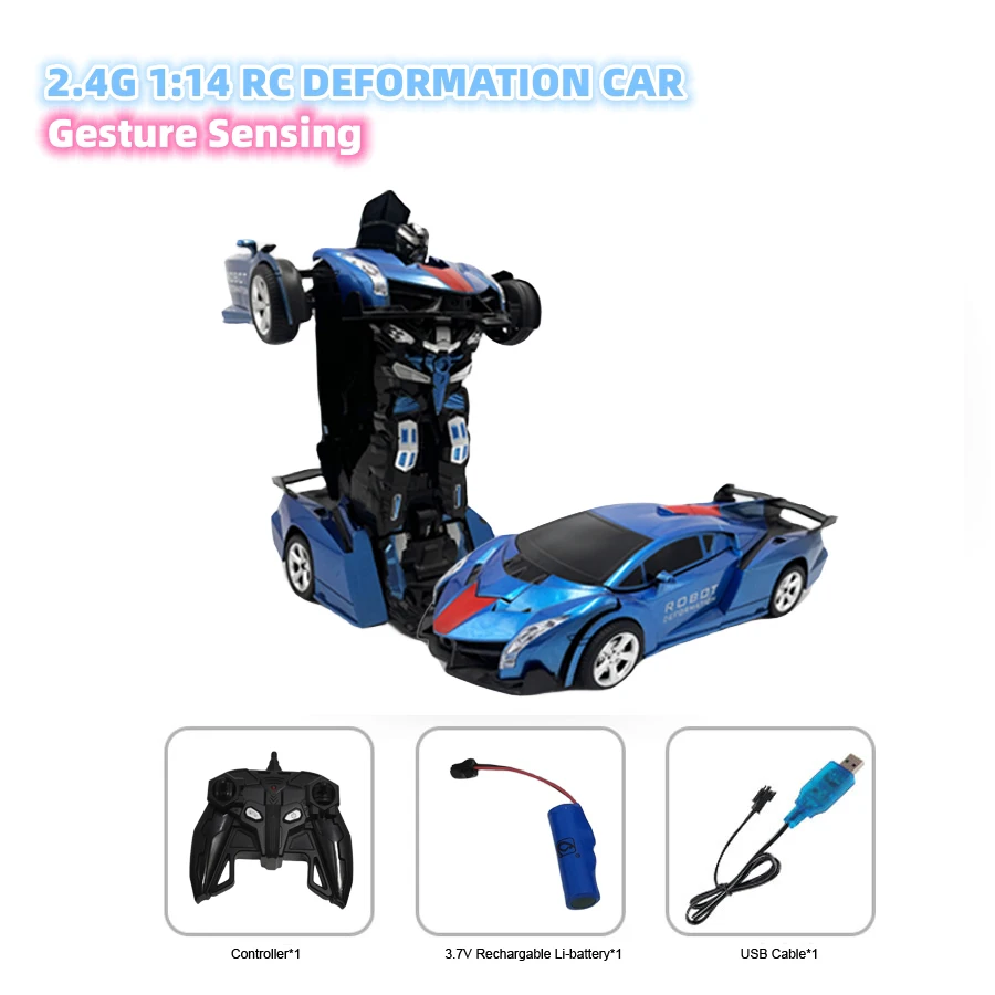 1:14 RC deformation car robot with gesture sensing rechargeable Li-battery 2.4G RC toys racing car model 6-7-8-9-10-14 boys elec