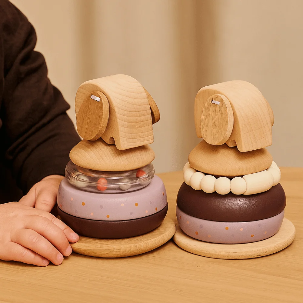 خشبية الطفل القطب كومة لعبة مونتيسوري تكويم الحيوان كتل ألعاب تعليمية الحواس فهم لغز الفيل جرس لعبة التسنين