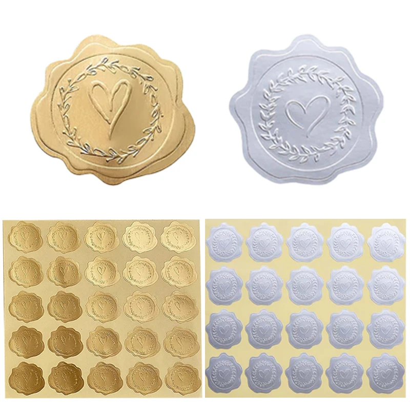 1/2/4 hojas de pegatinas de corazón en relieve dorado/plateado, tarjeta de invitación, pegatina de sellado de sobres, decoración de regalo, pegatinas autoadhesivas