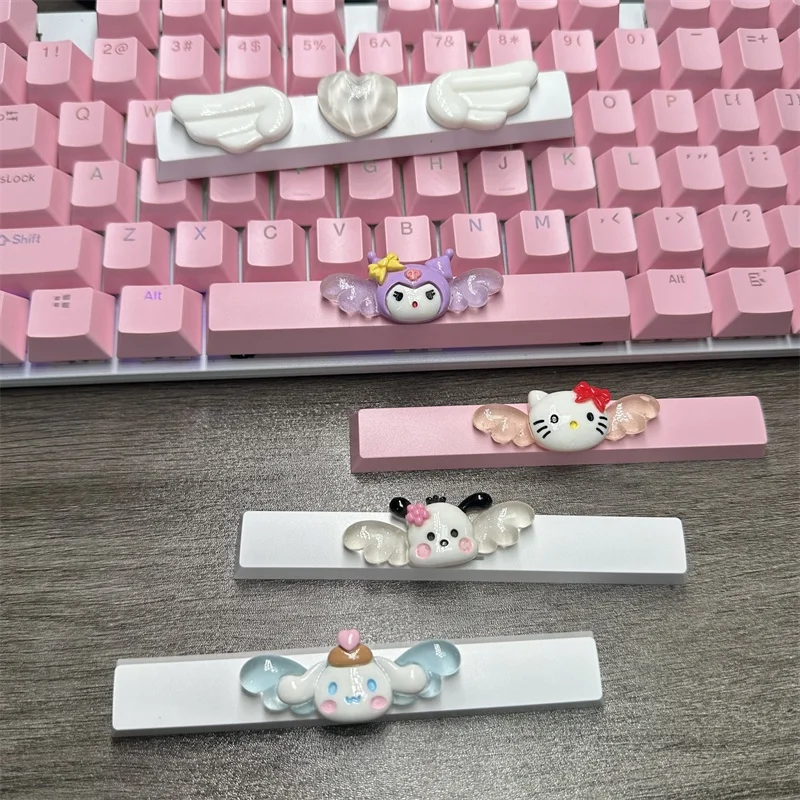 

DIY Cute Cartoon Hello Kt Kuromi Keycap 6.25u Spacebar Gaming Mechanical Keyboard Cross Axis Pink White Keycap 2.75 Shift Keycap