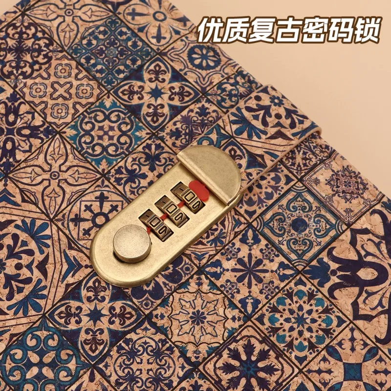 A5 Wood Chip Texture Notebook Password Lock Design Privacy Hand Journal for Students & Daily Use