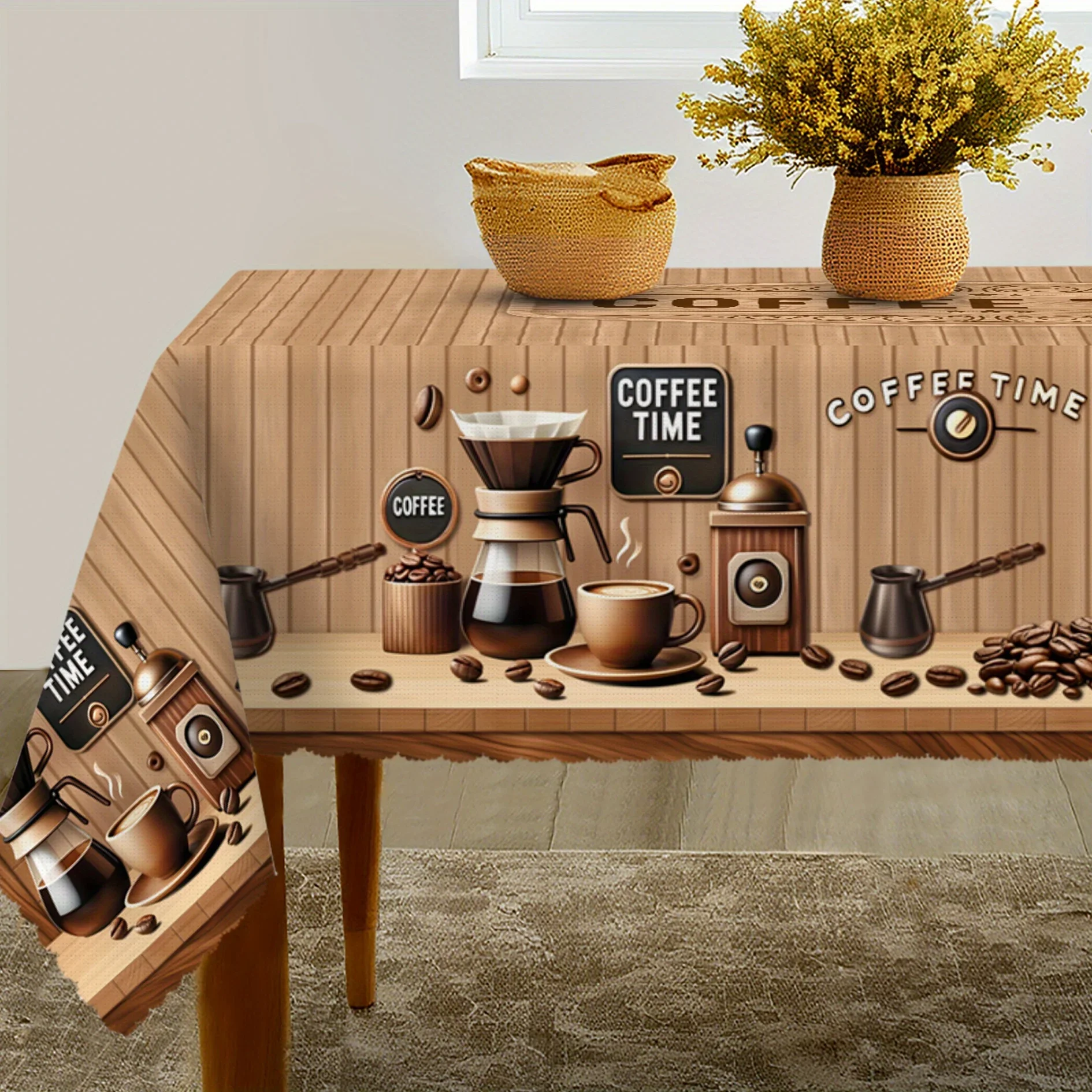 One vintage coffee time tablecloth - made of polyester, suitable for kitchen and dining room decoration.