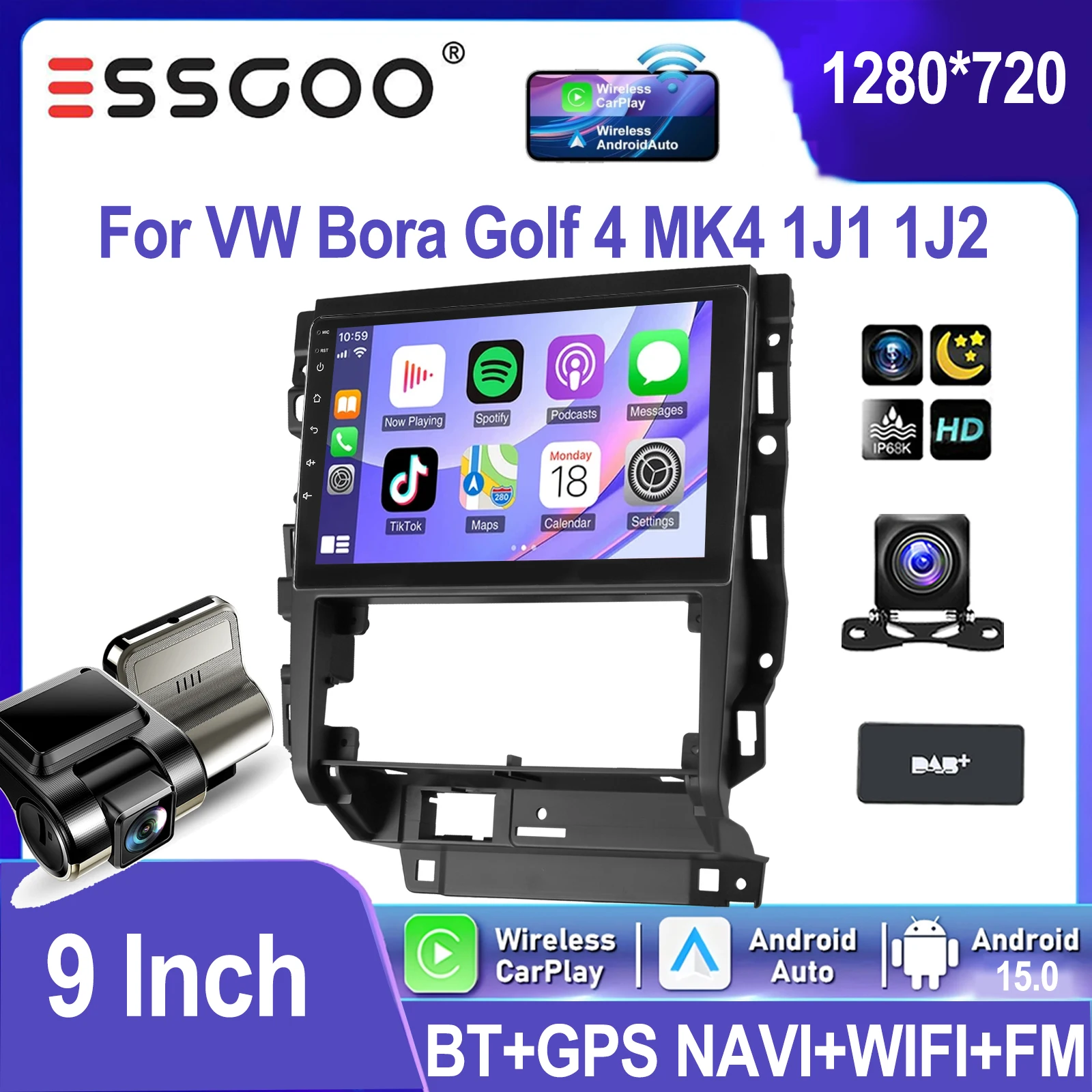 ESSGOO Für VW Bora Golf 4 MK4 1J1 1J2 Android 15 9 "Wireless Carplay Android auto Auto Stereo radio GPS NAVI WIFI SWC RDS FM BT
