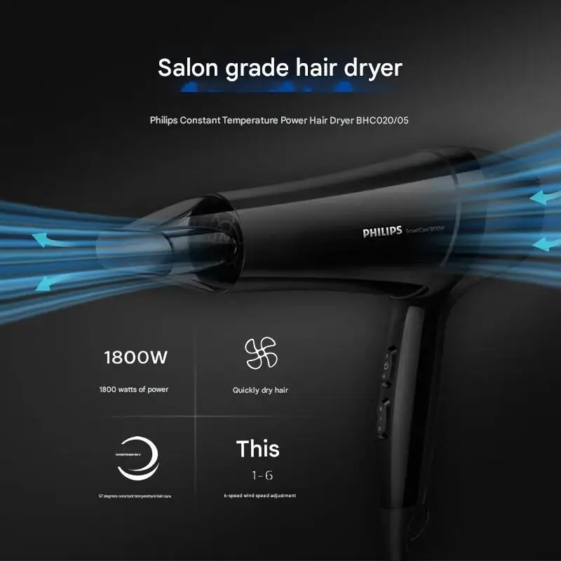 فيليبس BHC020/05 مجفف الشعر 220 فولت 1800 واط عالية الطاقة درجة حرارة ثابتة المكثف فوهة مجفف الشعر 6 إعدادات الحرارة #3