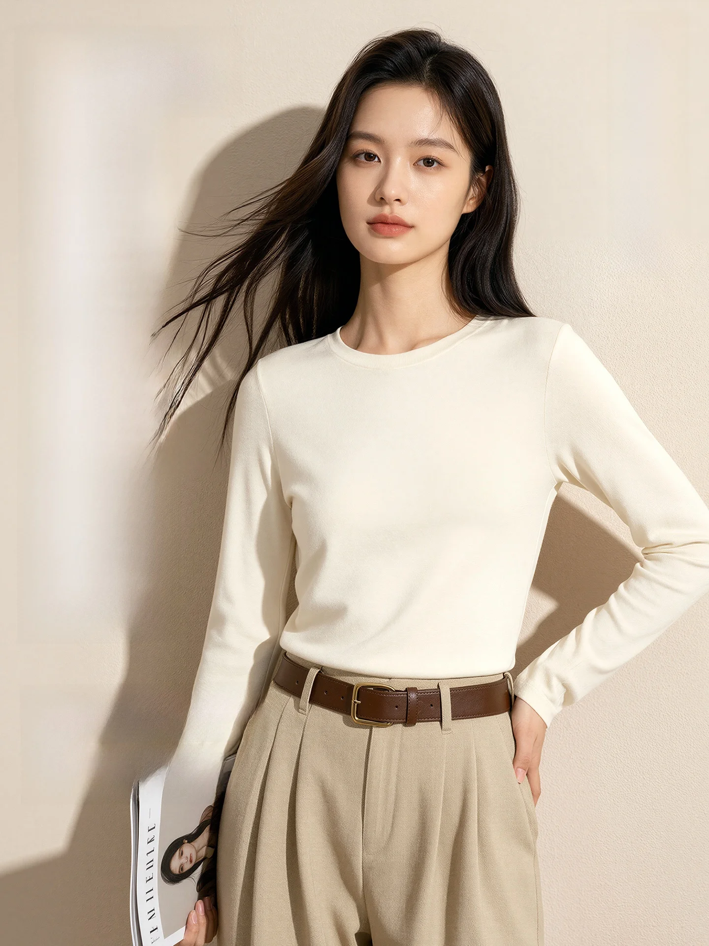 Women's Slim Fit round Neck Wool Base Shirt Inner Wear Thermal Top City Beauty Autumn Winter New Style Warmth Comfortable Shirt